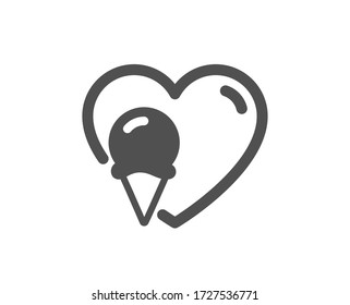 Ice cream love icon. Vanilla sundae cone sign. Frozen summer dessert symbol. Classic flat style. Quality design element. Simple ice cream icon. Vector