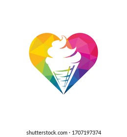 Ice cream love vector logo design. Ice cream in the waffle cone logo.	