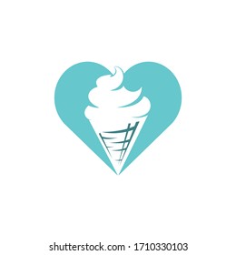Ice cream love vector logo design. Ice cream in the waffle cone logo.	