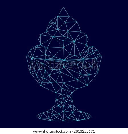 Ice cream low poly triangulation triangulated polygonal electric cyan blue vibrant aqua neon color outline contour line