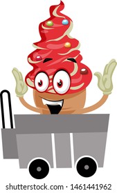 Ice cream in luggage cart, illustration, vector on white background.
