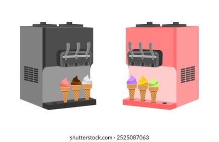 Ilustración vectorial de la máquina del helado aislada en el fondo blanco.