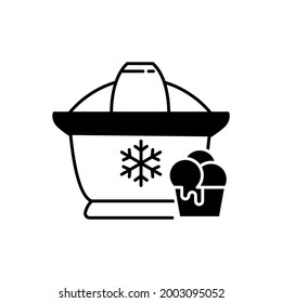 Ice Cream Maker Black Linear Icon. Electrical Utensil For Home Treat Preparation. Icecream Machine For Household. Small Kitchen Appliance. Outline Symbol On White Space. Vector Isolated Illustration