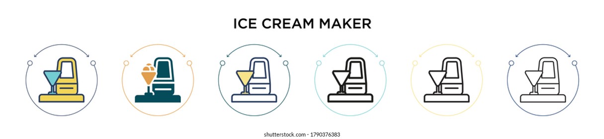 Ice cream maker icon in filled, thin line, outline and stroke style. Vector illustration of two colored and black ice cream maker vector icons designs can be used for mobile, ui, web