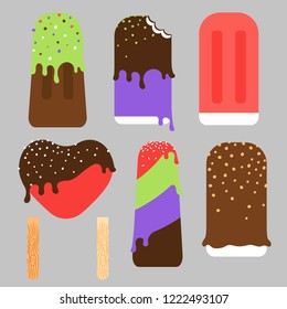 Ice cream maker. Wood sticks and popsicles template, vector illustration