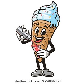 Ice Cream making cocktail,  Cartoon Character Mascot Illustration Vector Clip-art Hand-drawn Logo Design