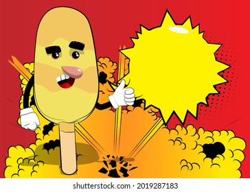 Ice Cream making thumbs up sign. Summer refreshment, sweet food as a cartoon character with face.
