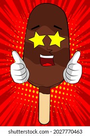 Ice Cream making thumbs up sign with two hands. Summer refreshment, sweet food as a cartoon character with face.