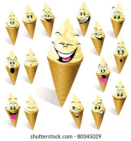 ice cream with many expressions