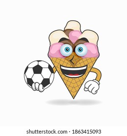 The Ice Cream mascot character becomes a soccer player. vector illustration