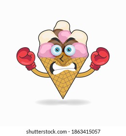 Ice Cream mascot character with boxing gear. vector illustration