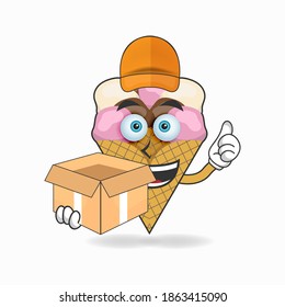 The Ice Cream mascot character is a delivery person. vector illustration