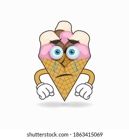 Ice Cream mascot character with sad expression. vector illustration