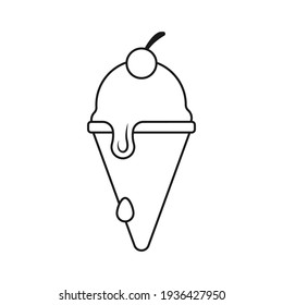 ice cream mascot. coloring activities for children. children's learning tools for coloring. Ice cream vector icon illustration. ice cream with cherry. without color. isolated in white