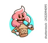 Ice cream mascot eating popsicle cartoon illustration