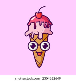 Ice cream mascot. Flat outline illustration
