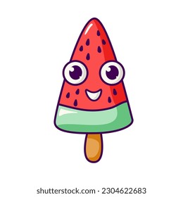 Ice cream mascot on white background. Flat outline illustration