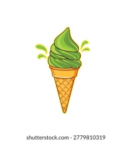 Ice cream matcha soft serve cone offers a vibrant green tea treat. Perfect for summer, dessert menus, or healthconscious promotions.