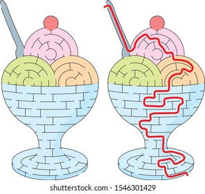 Ice cream maze for kids with a solution