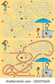 Ice cream maze for kids with a solution