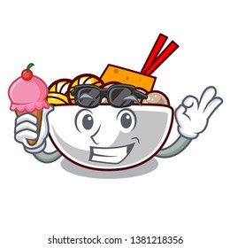 With ice cream meatball in the a mascot shape