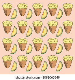 ice cream with melon flavor. the ice cream and melon pattern. packing with pink background