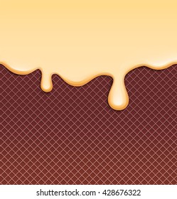 Ice cream or cream  melted chocolate waffle background: vector illustration background vanilla