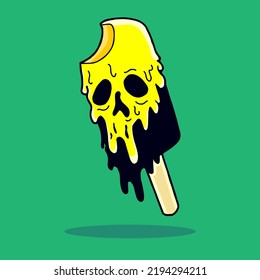 Ice cream melted illustration, skeleton grim art, danger flat, evil sign, ice cream is danger for health, skull cream, crossbones icon, scary ice cream, poisoned