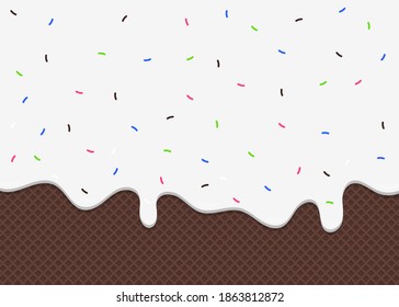 Ice Cream Melted on Chocolate Wafer Background milk cream melt