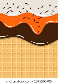 Ice cream melted on wafer background