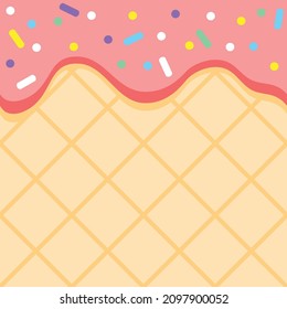 Ice cream melted on waffle background. with rainbow sprinkles. Vector backdrop seamless