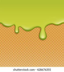 Ice cream or cream  melted waffle background: vector illustration background kiwi