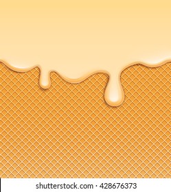 Ice cream or cream  melted waffle background: vector illustration background vanilla