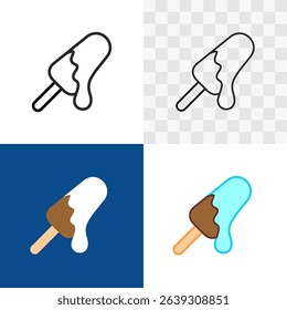 Ice cream melting isolated icon. Icecream popcicles with drip line of product mass symbol made in various styles and on the different backgrounds