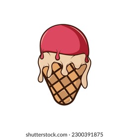 Ice cream. melting ice cream in a waffle cone. Cartoon-style character. Insulated horn on a white background. vector illustration for web, design, printing