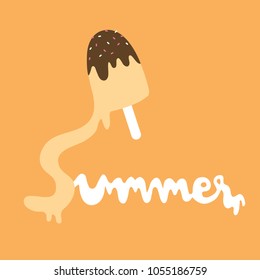 Ice cream is melting, Is the word hot and summer on orange background vector.