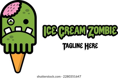 Ice cream melting zombie character design, creative illustration - Vector cute cartoon object on a white background