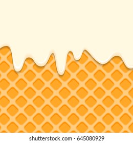 Ice cream meltingon wafer background.