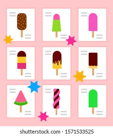 Ice cream menu advertising poster vector icon flat illustration isolated on white