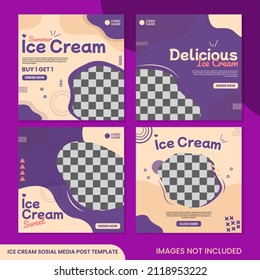 Ice Cream menu banner social media post. Editable social media templates for promotions on the ice cream menu. Set of social media story and post frames. Layout design for marketing on social media.