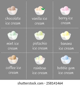 Ice cream menu. Different flavors.