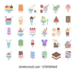 ice cream menu flat vector icons sweet and dessert food