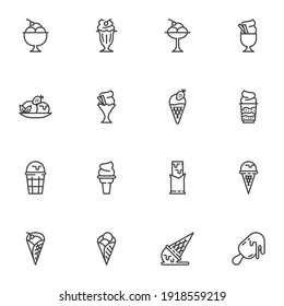 Ice cream menu line icons set, outline vector symbol collection, linear style pictogram pack. Signs, logo illustration. Set includes icons as sundae, parfait sorbet, waffle ice cream cone