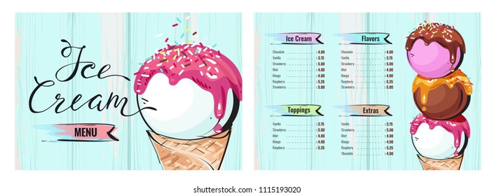 Ice cream menu posters. Vector illustration