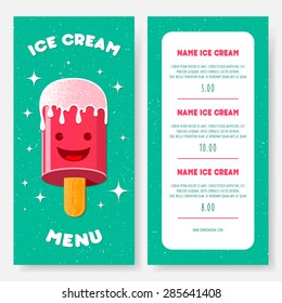 ICE CREAM MENU WITH PRICES IN CARTOON STYLE