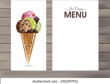 Ice cream menu template design. Vector image.