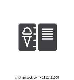 Ice cream menu vector icon. filled flat sign for mobile concept and web design. Price list for ice cream simple solid icon. Symbol, logo illustration. Pixel perfect vector graphics