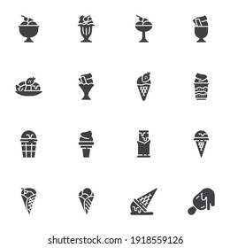 Ice cream menu vector icons set, modern solid symbol collection, filled style pictogram pack. Signs, logo illustration. Set includes icons as sundae, parfait sorbet, waffle ice cream cone