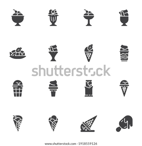 Ice
cream menu vector icons set, modern solid symbol collection, filled
style pictogram pack. Signs, logo illustration. Set includes icons
as sundae, parfait sorbet, waffle ice cream
cone