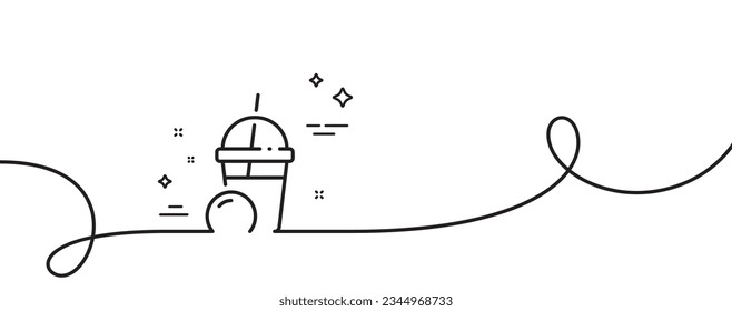 Ice cream milkshake line icon. Continuous one line with curl. Vanilla sundae sign. Frozen summer dessert symbol. Ice cream milkshake single outline ribbon. Loop curve pattern. Vector